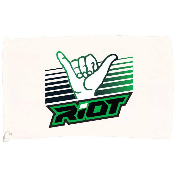 White Game Towel with Shaka Hand Riot Logo (Choose your color logo)