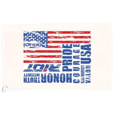 White Game Towel with USA Honor Valor Pride Riot Logo