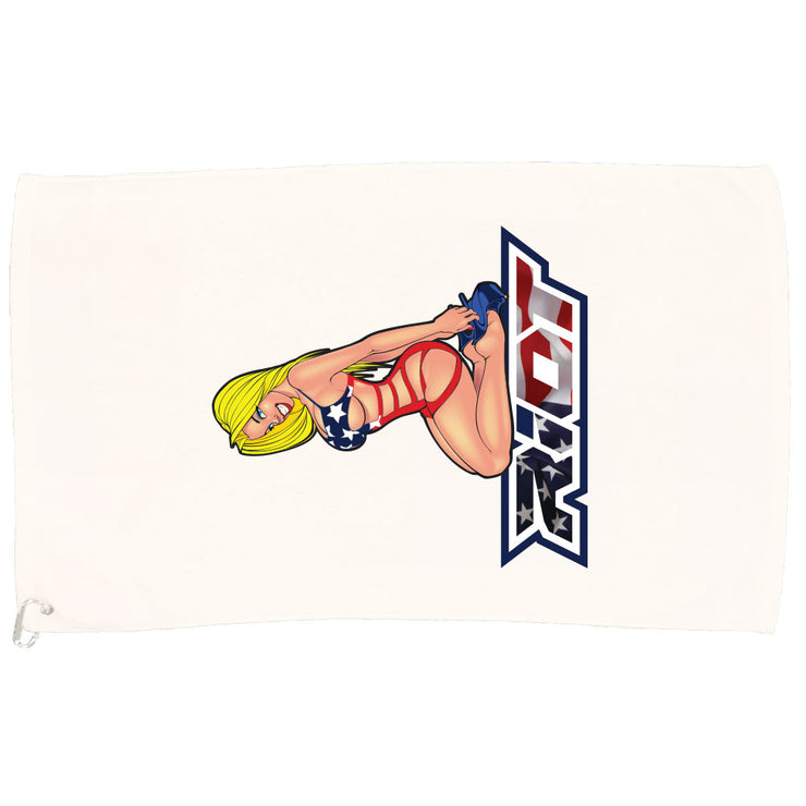 White Game Towel with USA Pinup Riot Logo