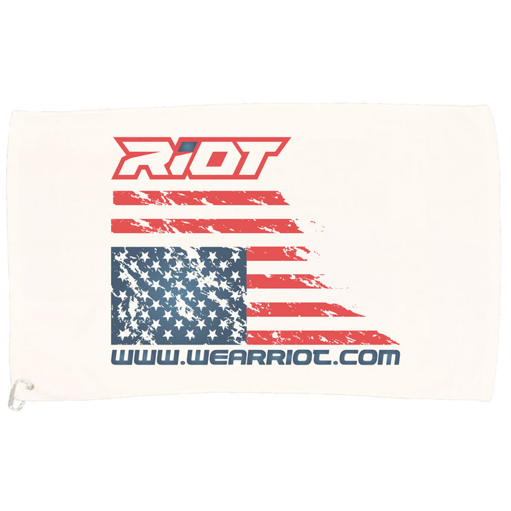 White Game Towel with US Flag Riot Logo