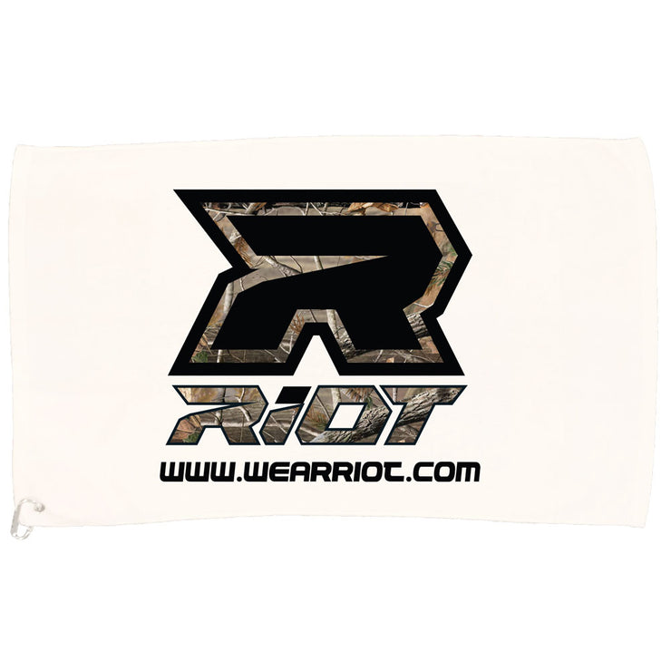 White Game Towel with Woodland Camo Riot Logo