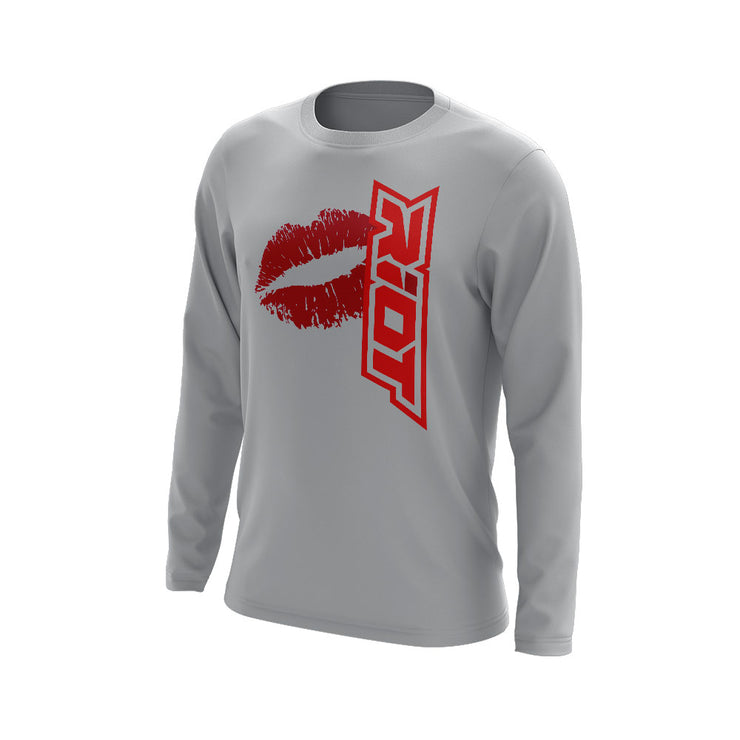 Grey Long Sleeve with Riot Valentines Day Lips Vertical Logo