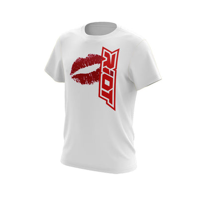 White Short Sleeve with Riot Valentines Day Lips Vertical Logo