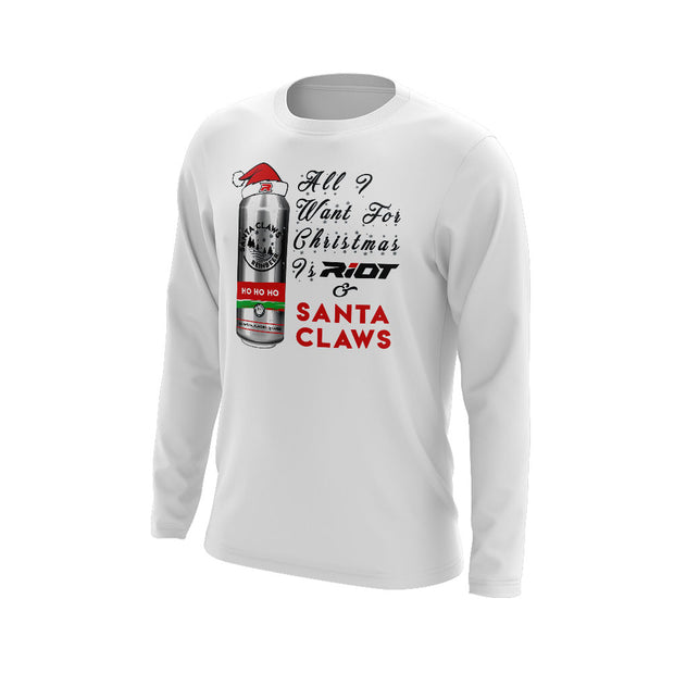 White Long Sleeve with Riot Santa Claws Logo