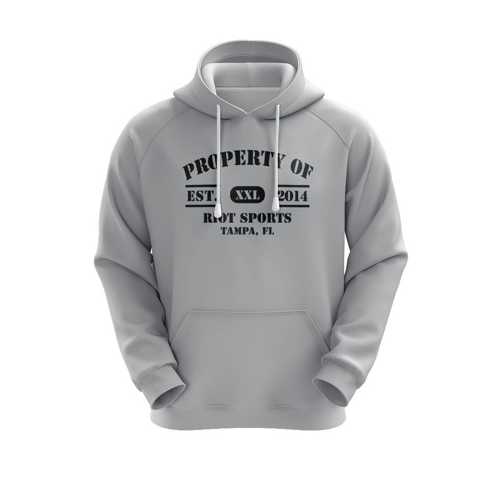 Heather Grey Hoodie w/ Property of Riot Logo (choose your logo