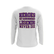 White Long Sleeve Shirt with Legends Never Die Riot Logo - Choose your logo color