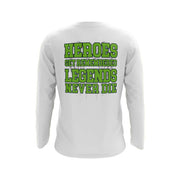 White Long Sleeve Shirt with Legends Never Die Riot Logo - Choose your logo color