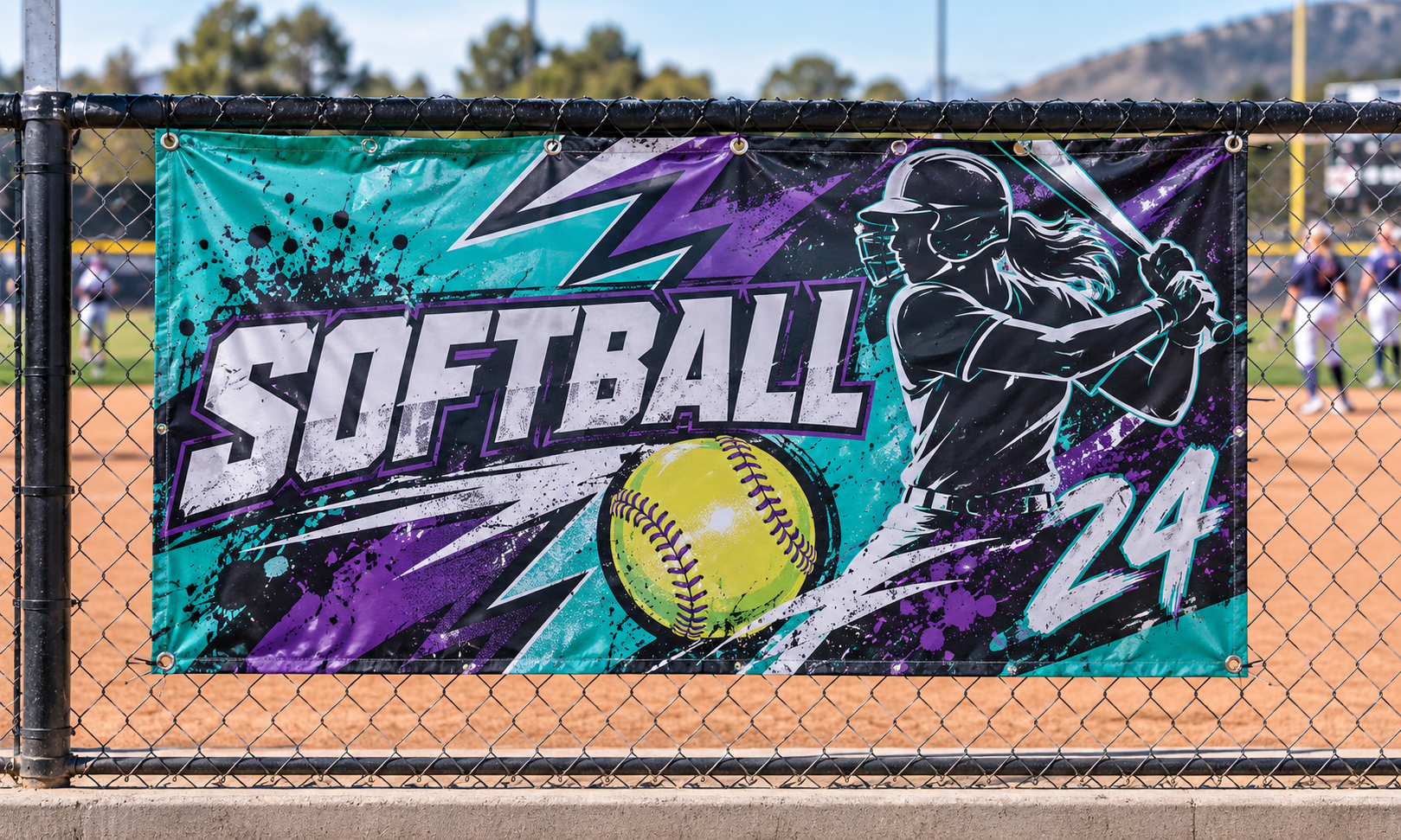 Custom three-by-five-foot softball banner mockup